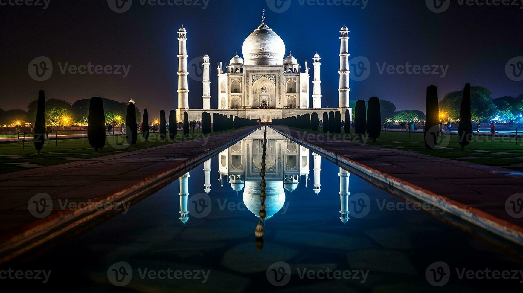 Night view of The Taj Mahal. Generative AI photo