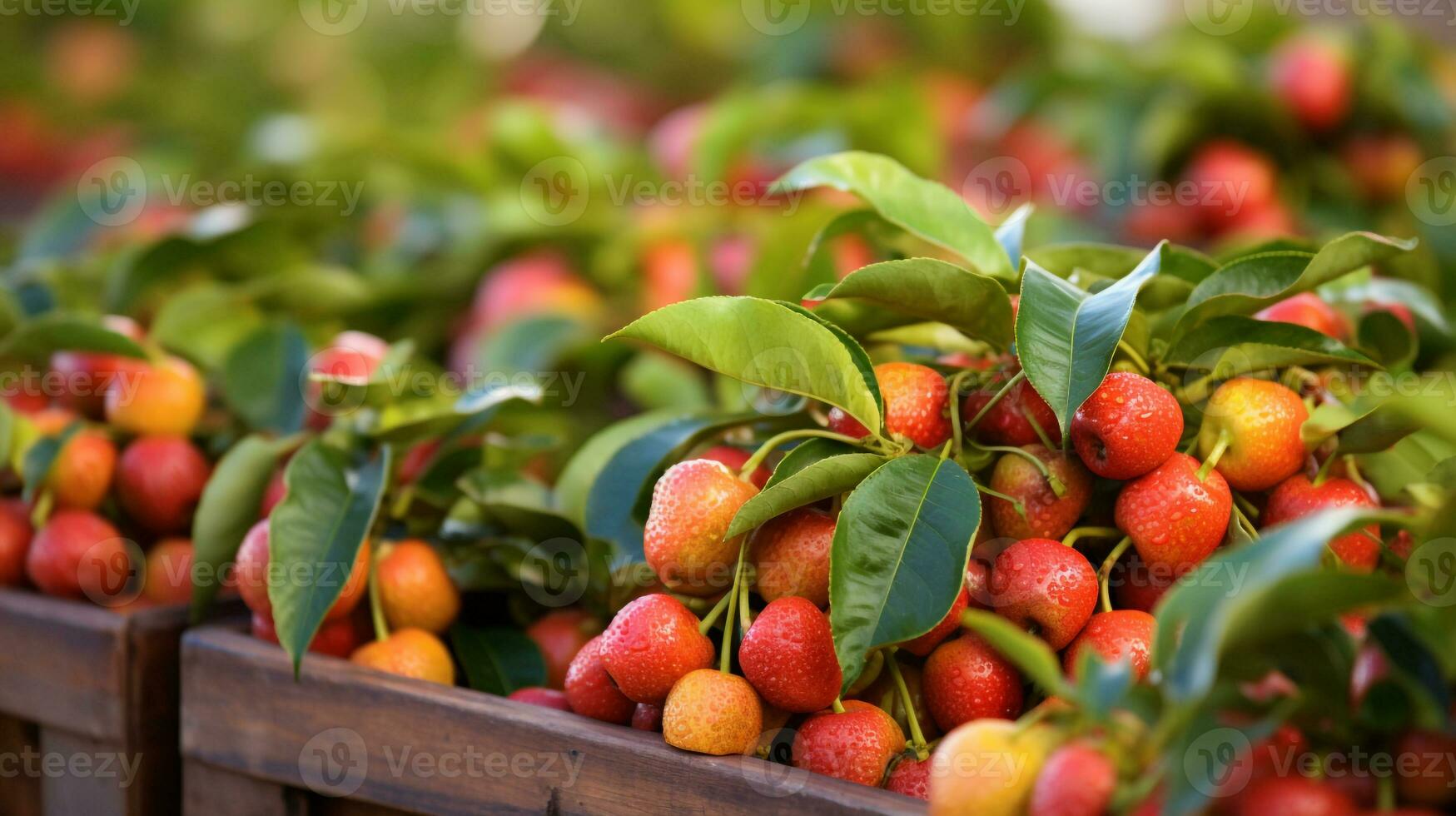 Freshly picked Jambol fruit from garden placed in the boxes. Generative AI photo