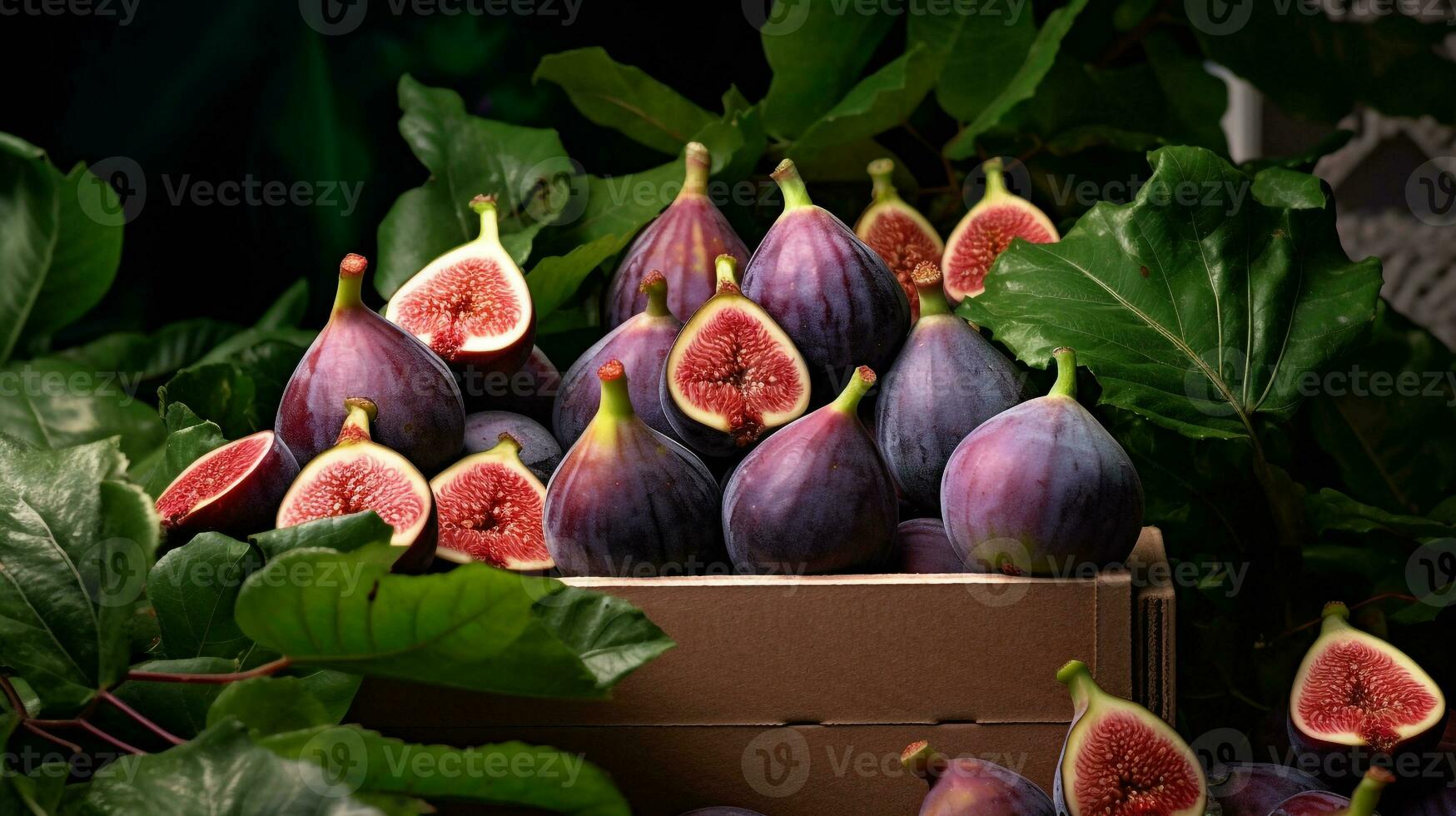 Freshly picked Fig fruit from garden placed in the boxes. Generative AI photo