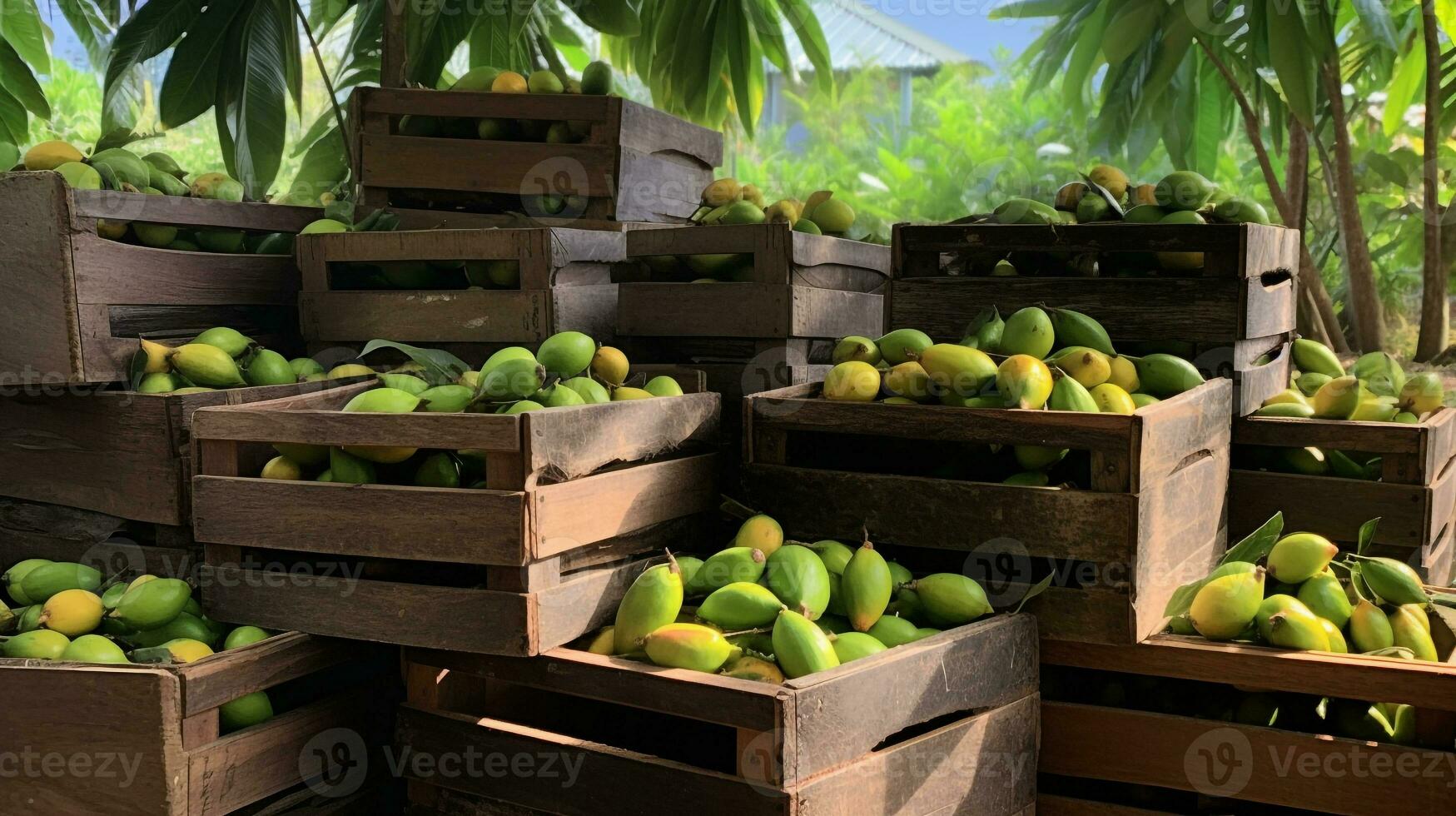 recién escogido huevo Fruta desde jardín metido en el cajas generativo ai foto