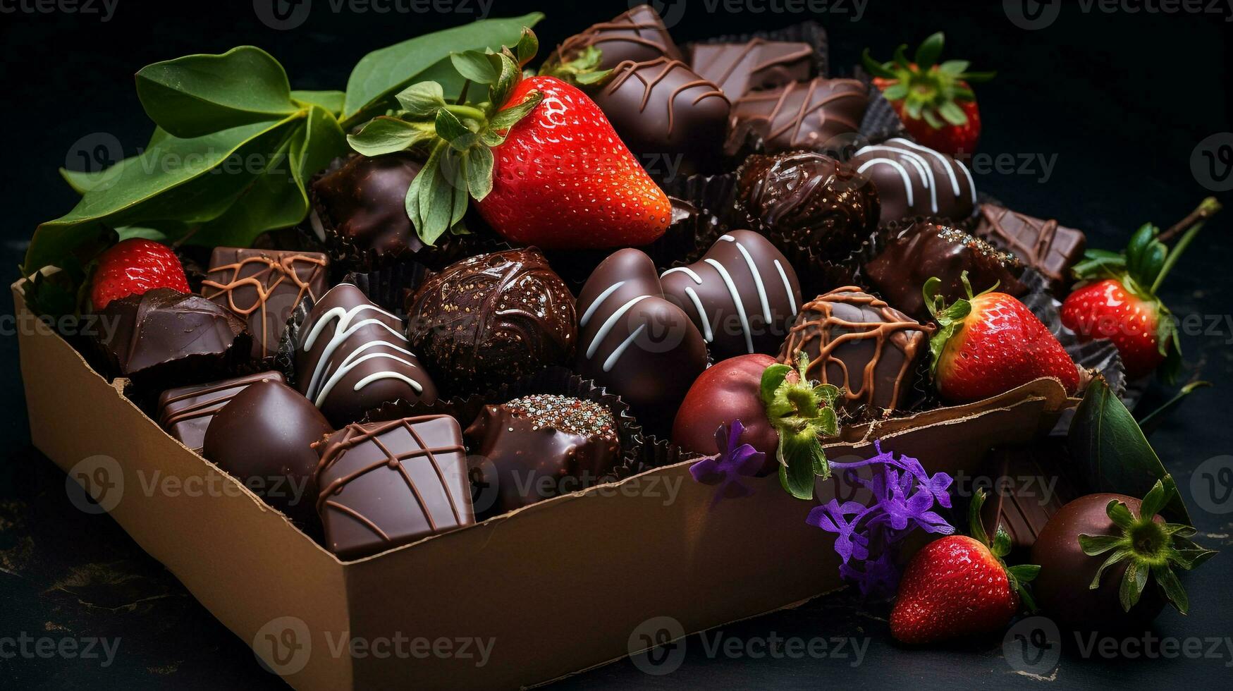 Freshly picked Chocolate fruit from garden placed in the boxes. Generative AI photo