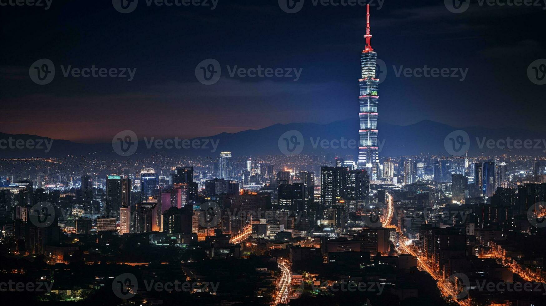 Night view of Torre Latinoamericana. Generative AI photo