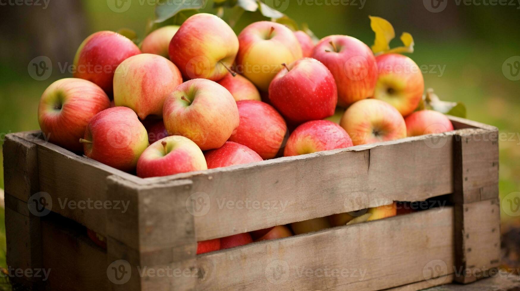 Freshly picked Apple fruit from garden placed in the boxes. Generative AI photo
