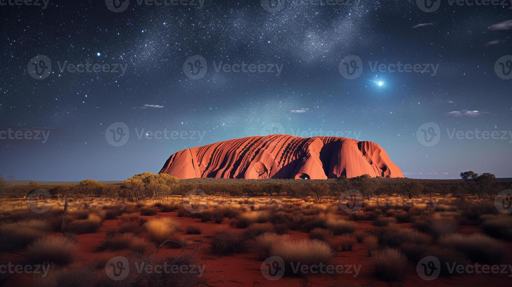 Night view of Uluru - Ayers Rock. Generative AI photo