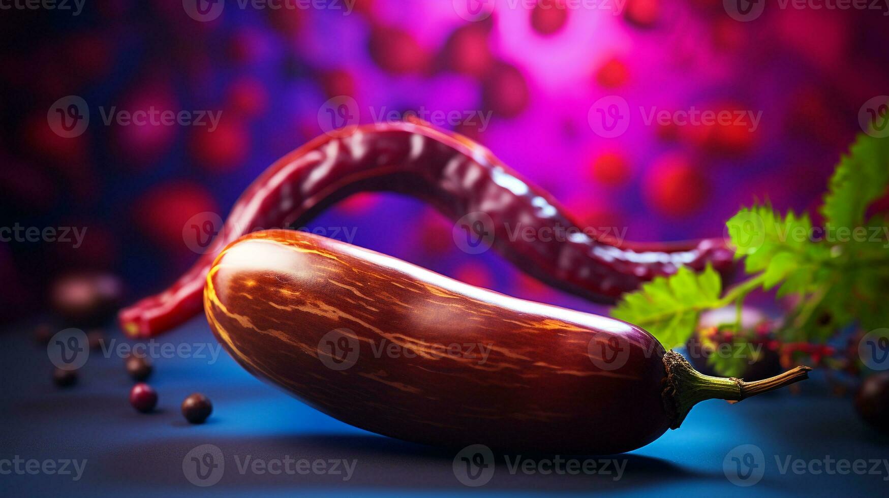 Photo of Tamarind fruit half against a colorful abstract background. Generative AI