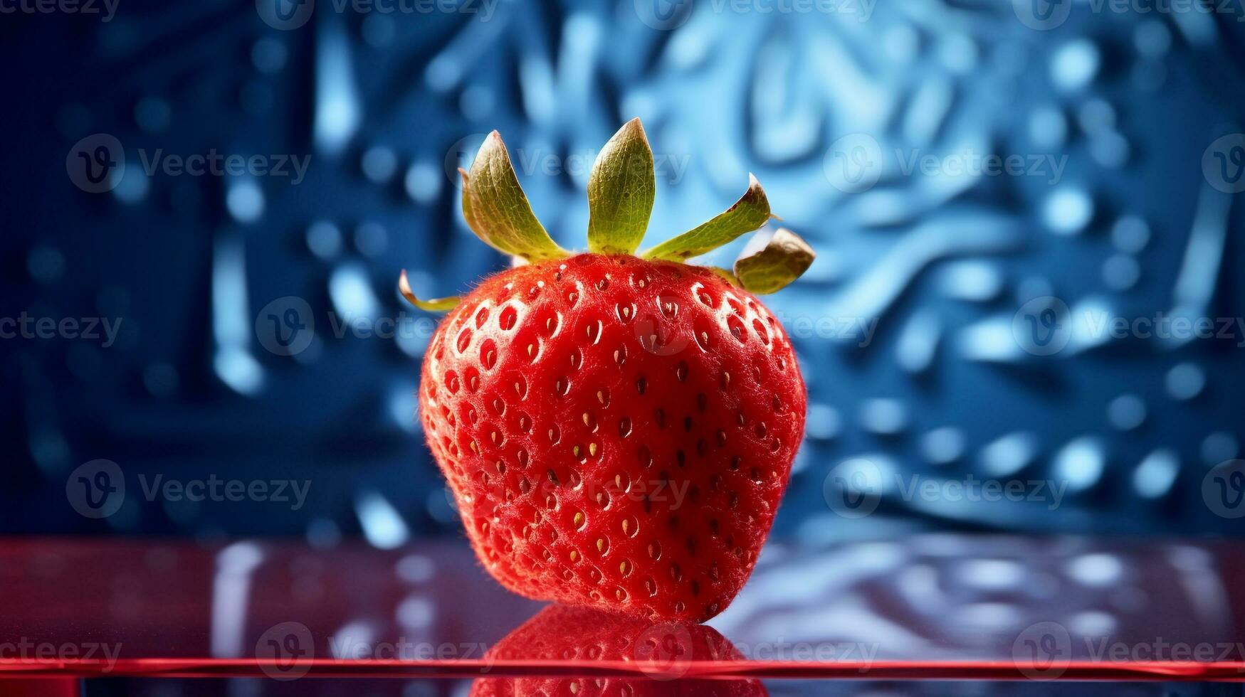 Photo of Strawberry fruit half against a colorful abstract background. Generative AI