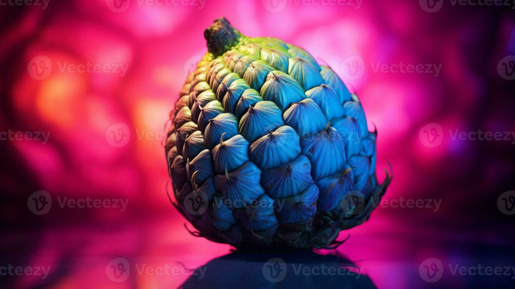 Photo of Sugar apple fruit half against a colorful abstract background. Generative AI