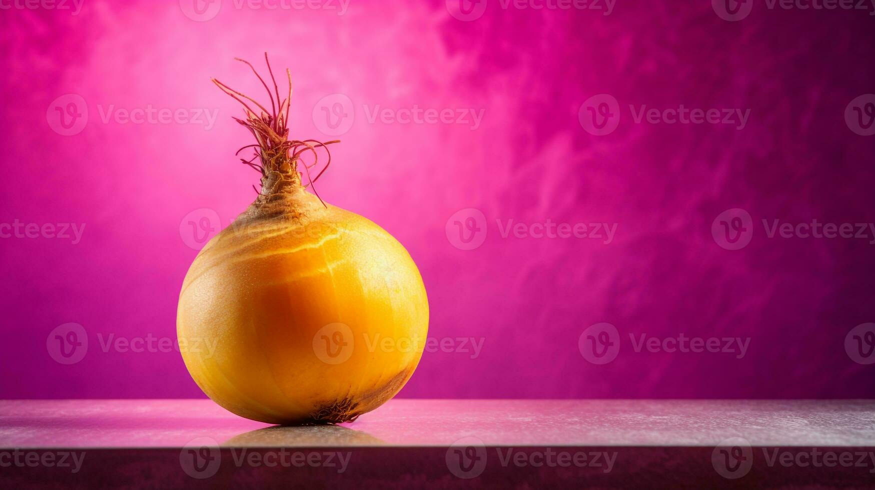 Photo of Turnip fruit half against a colorful abstract background. Generative AI