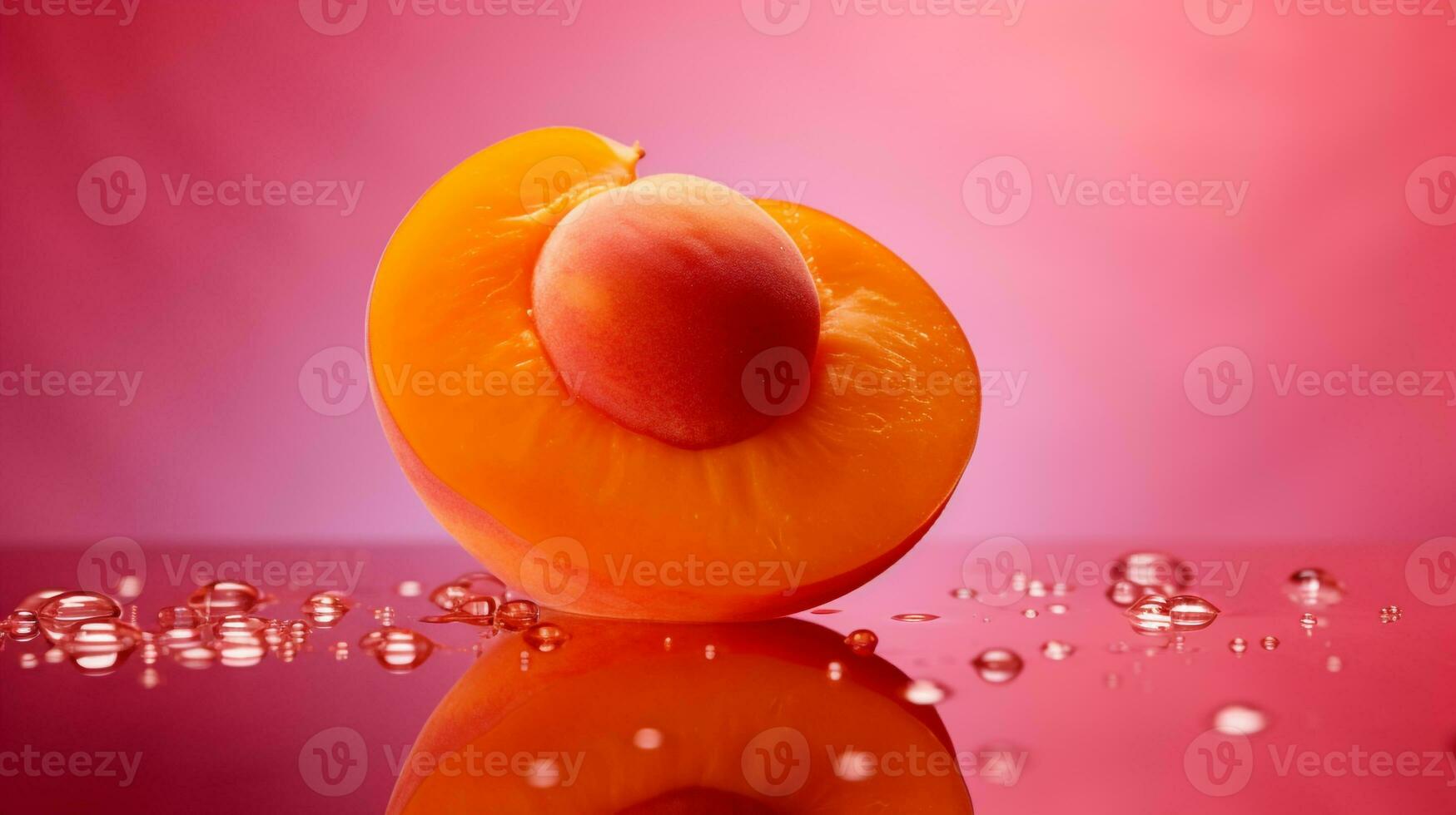 Photo of Apricot fruit half against a colorful abstract background. Generative AI