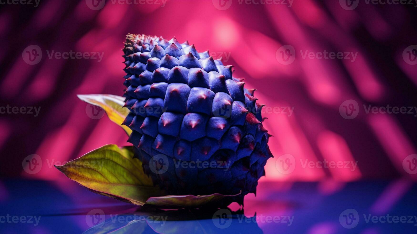Photo of Sweetsop fruit half against a colorful abstract background. Generative AI