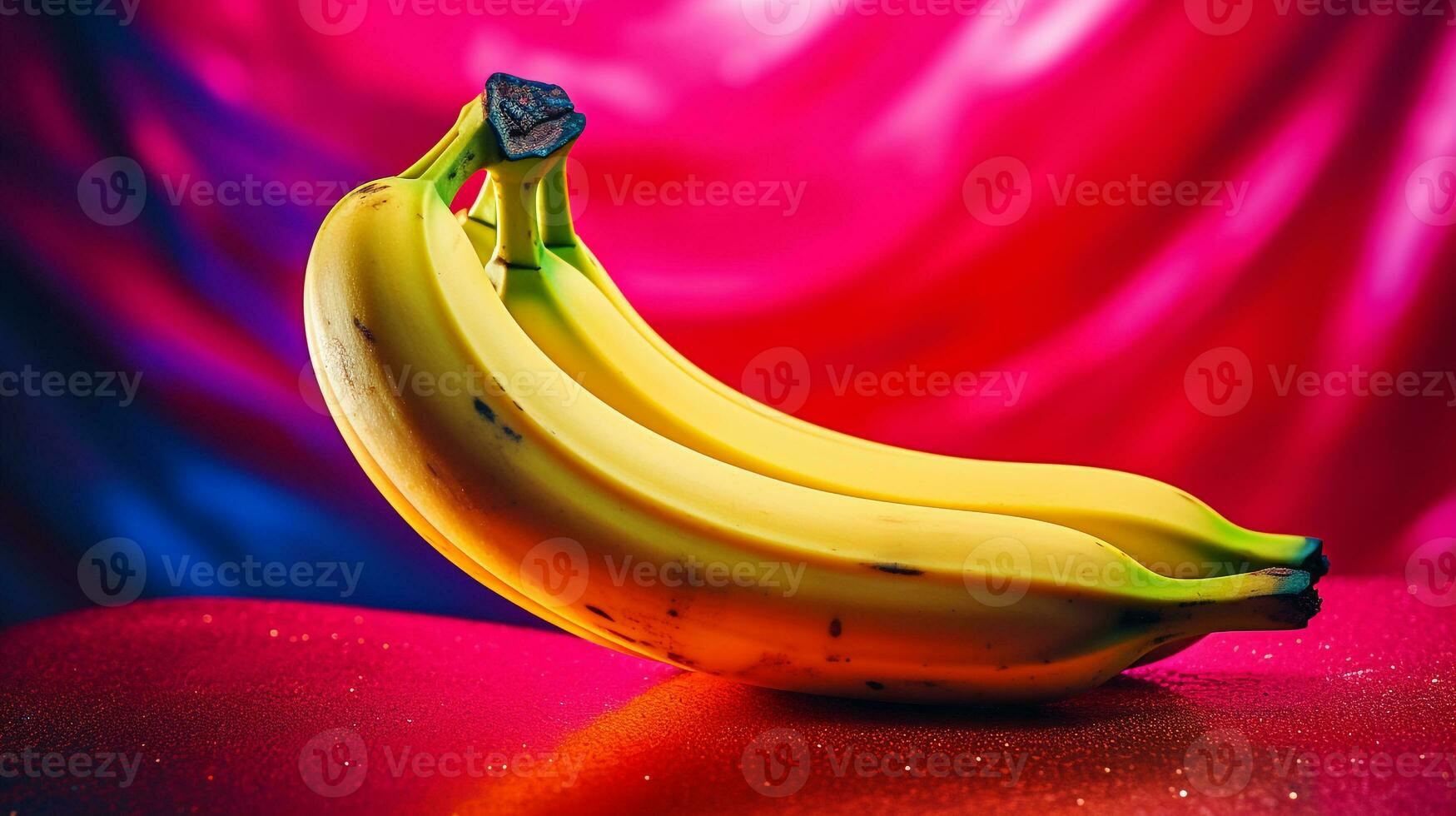 Photo of Banana fruit half against a colorful abstract background. Generative AI
