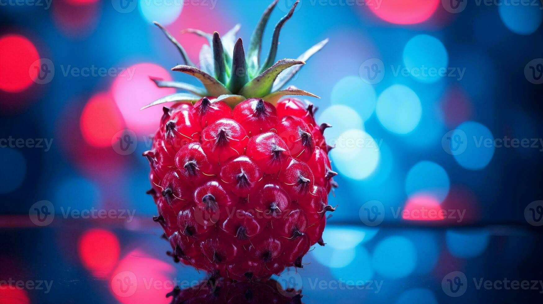 Photo of Pineberry fruit half against a colorful abstract background. Generative AI