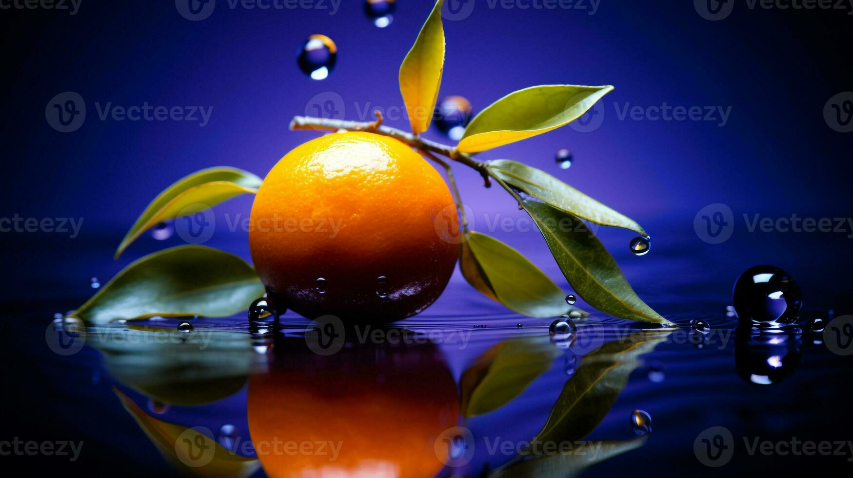 Photo of Kumquat fruit half against a colorful abstract background. Generative AI