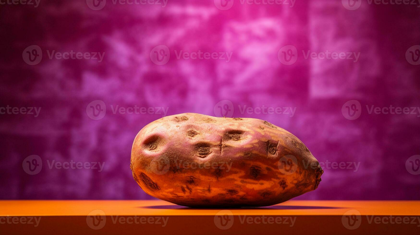 Photo of Yam bean fruit half against a colorful abstract background. Generative AI