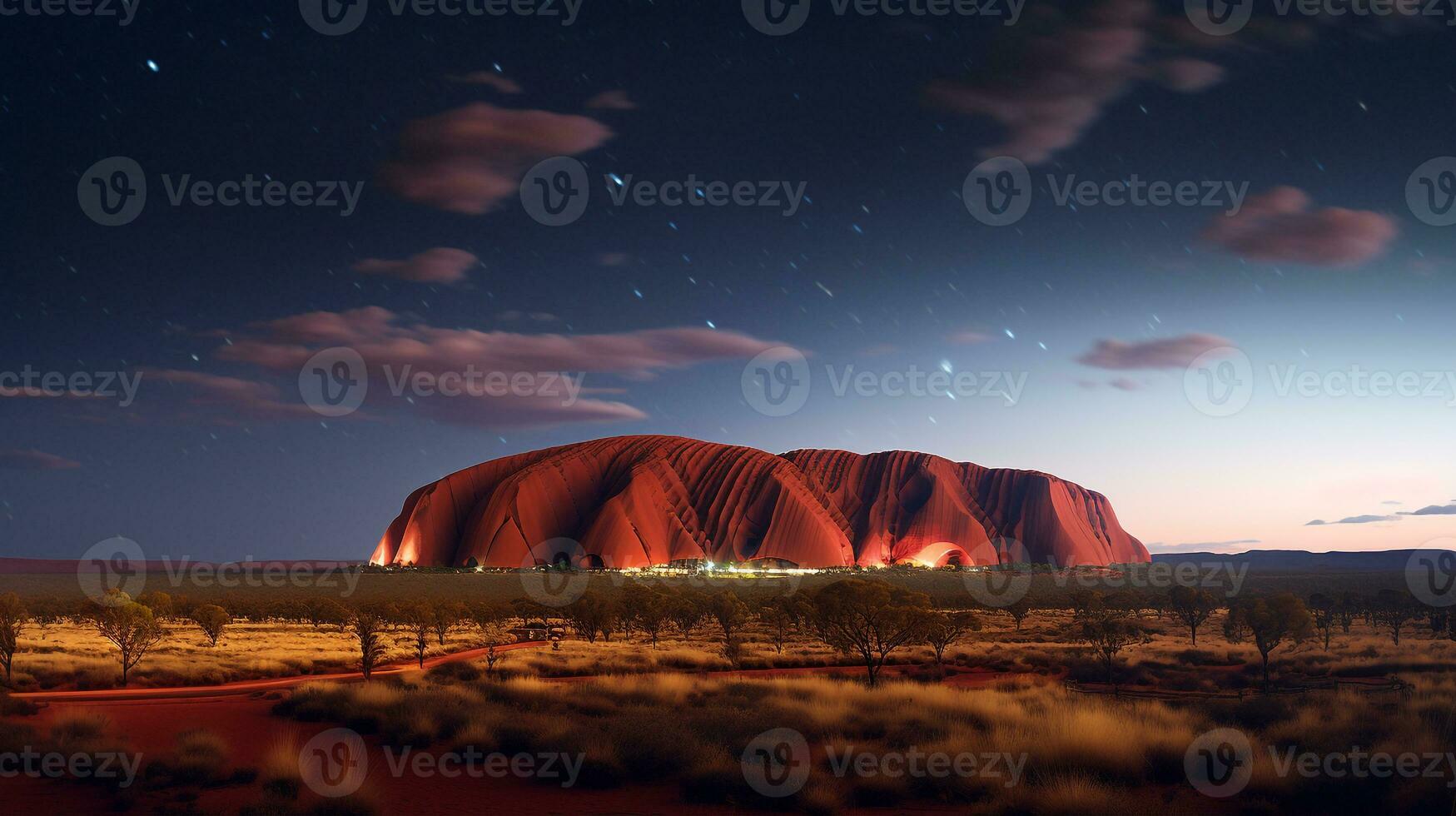 Night view of Uluru - Ayers Rock. Generative AI photo