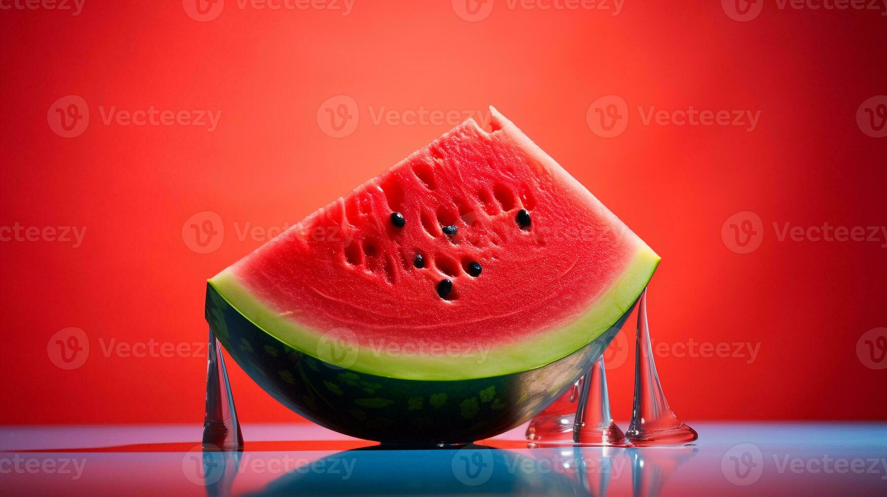 Photo of Watermelon fruit half against a colorful abstract background. Generative AI