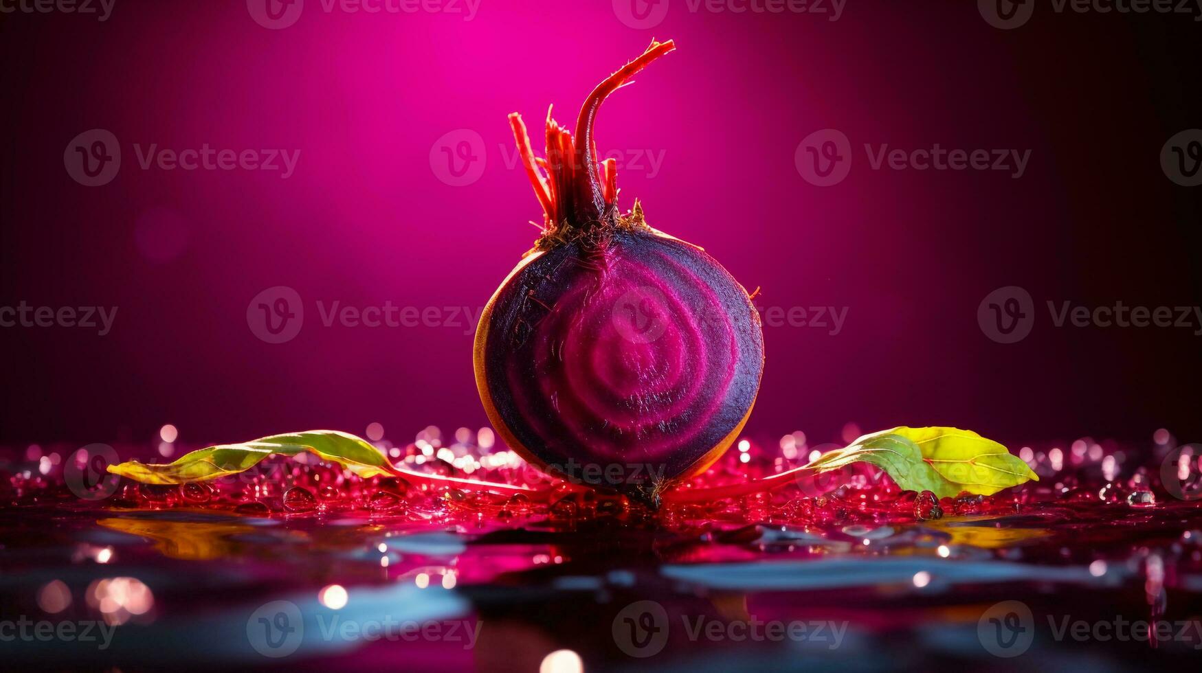 Photo of Beet fruit half against a colorful abstract background. Generative AI