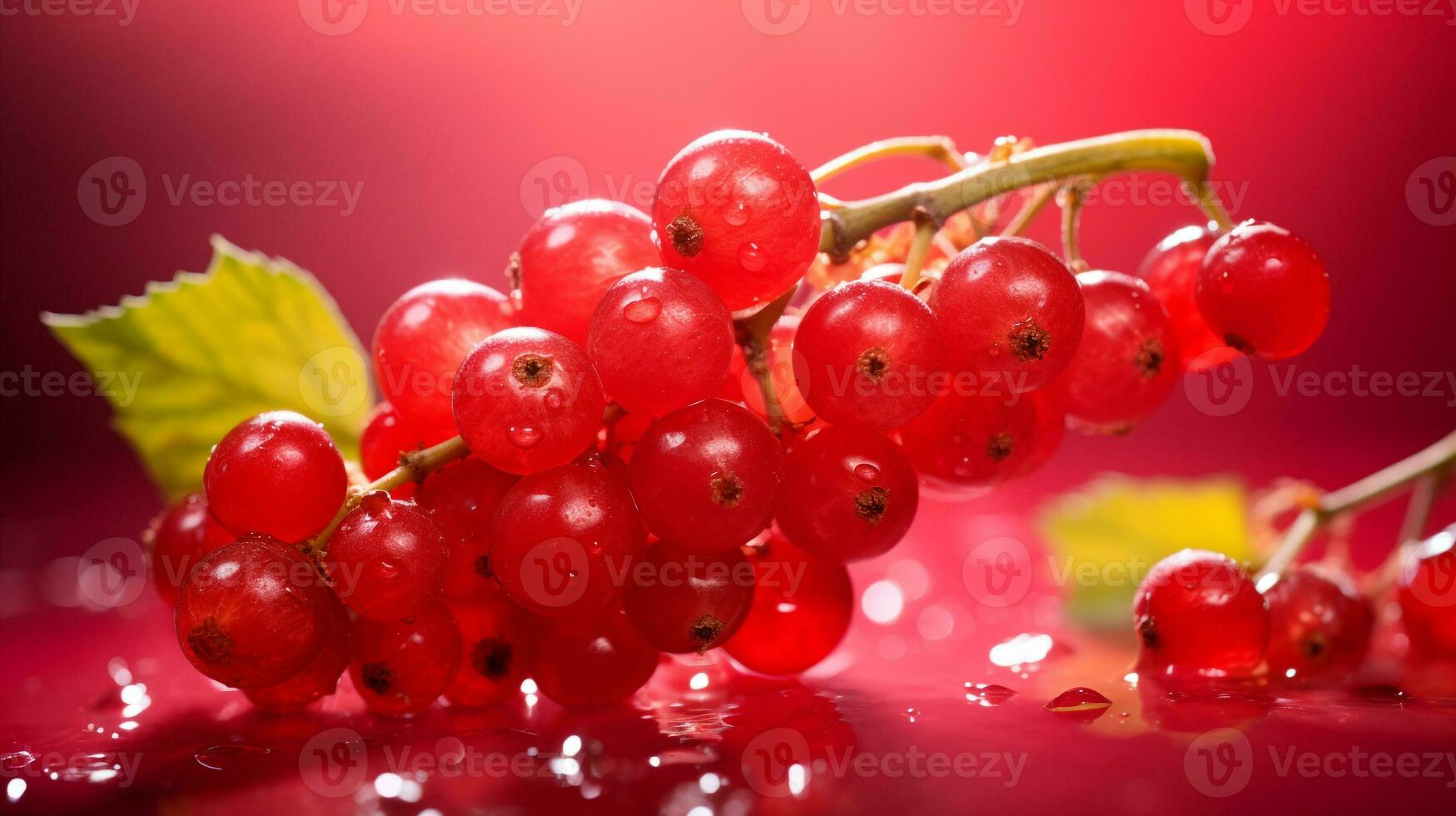 Photo of Red currant fruit half against a colorful abstract background. Generative AI