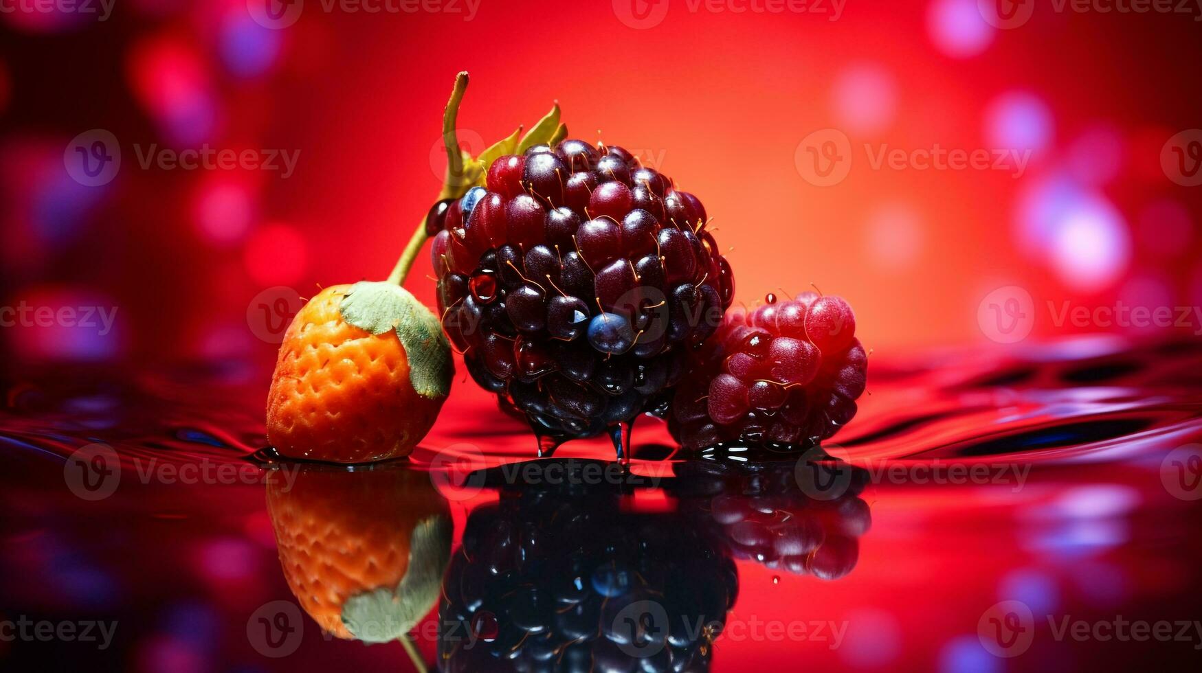 Photo of Salalberry fruit half against a colorful abstract background. Generative AI