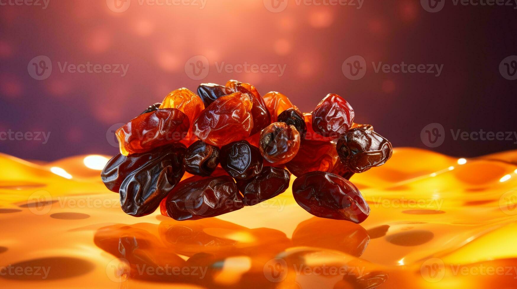 Photo of Raisin fruit half against a colorful abstract background. Generative AI