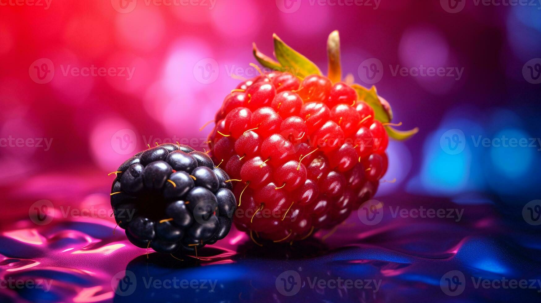 Photo of Salalberry fruit half against a colorful abstract background. Generative AI