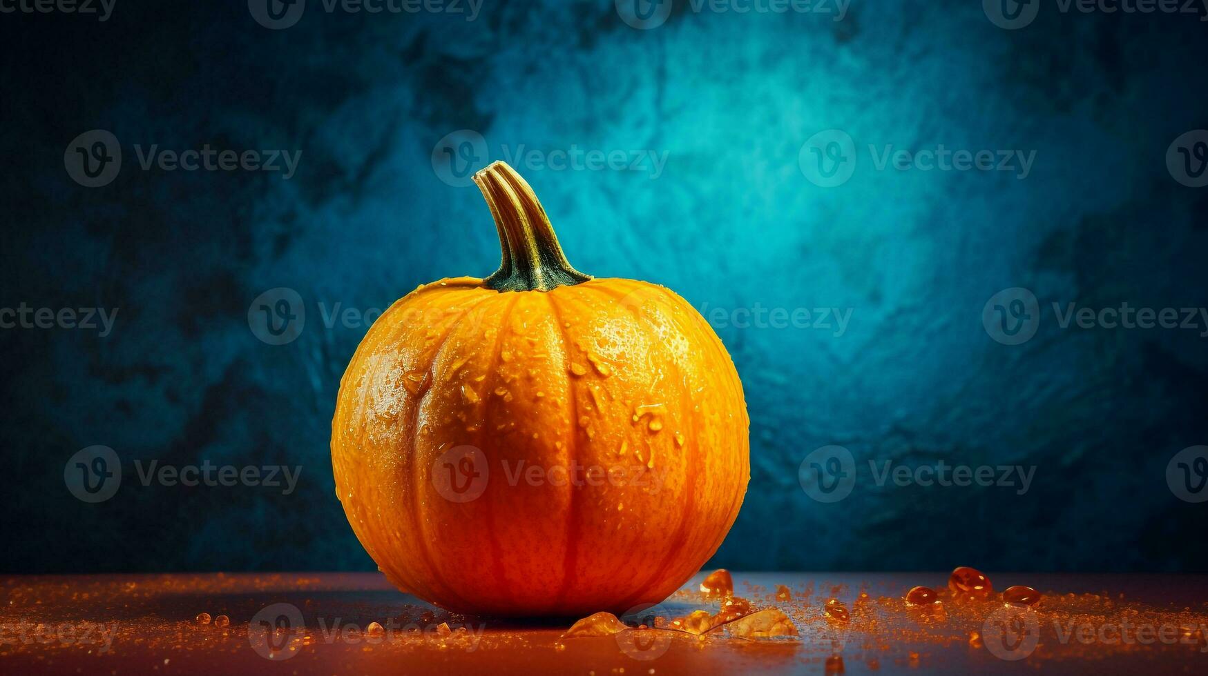 Photo of Pumpkin fruit half against a colorful abstract background. Generative AI