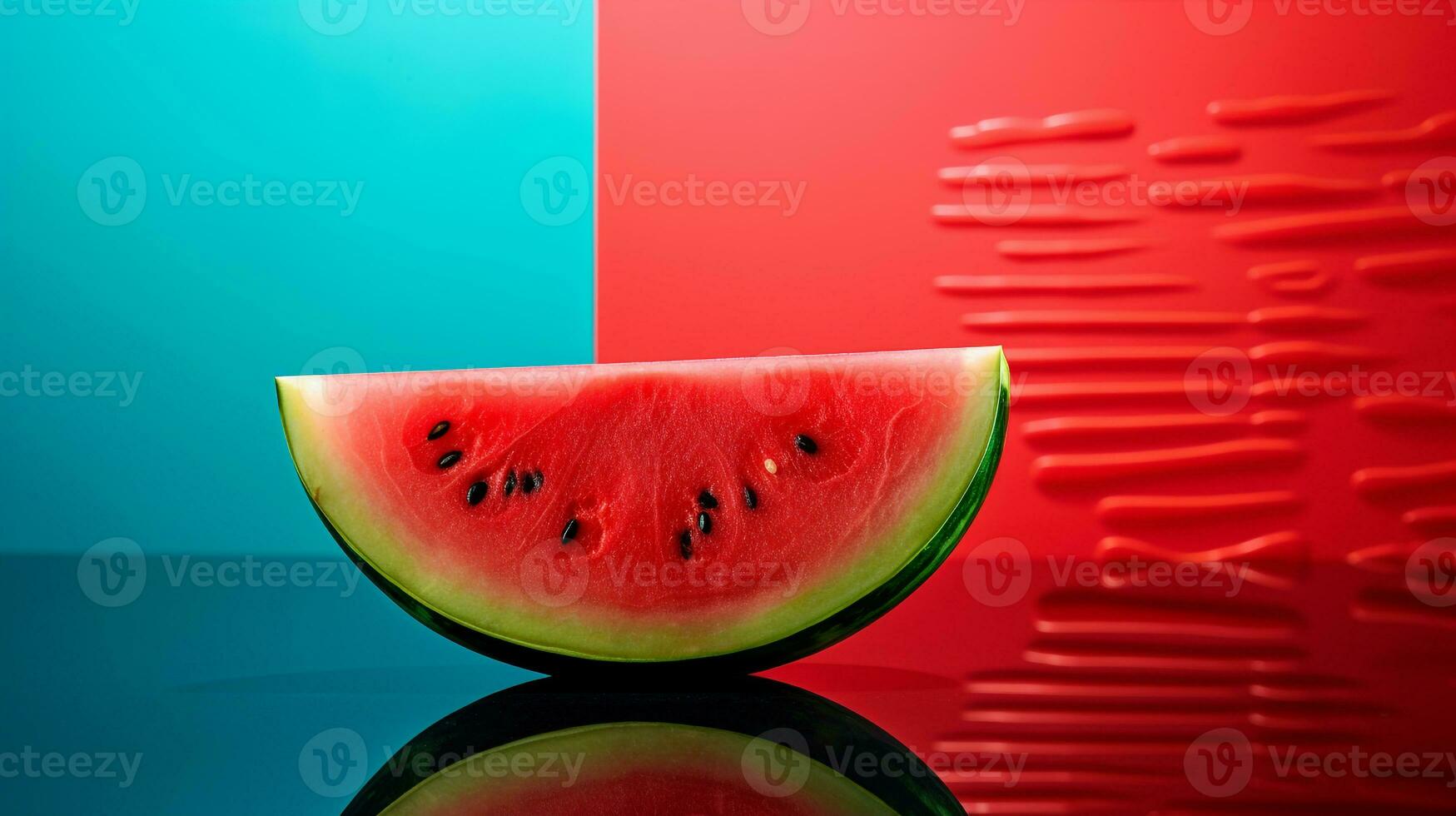 Photo of Watermelon fruit half against a colorful abstract background. Generative AI