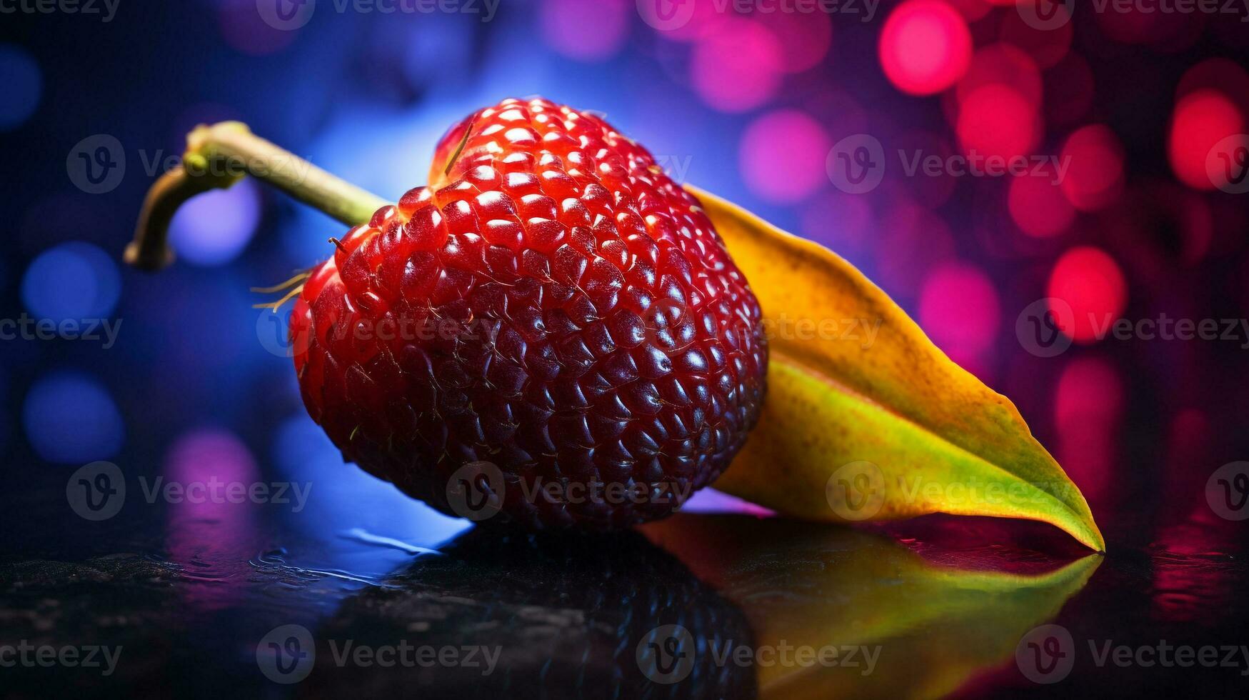 Photo of Red snake fruit half against a colorful abstract background. Generative AI