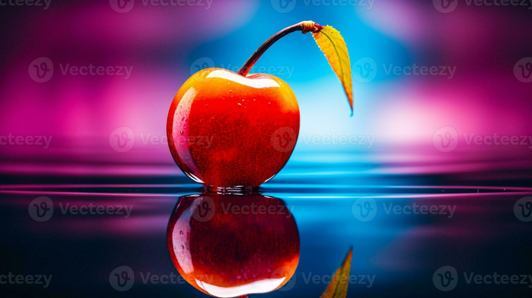 Photo of Surinam cherry fruit half against a colorful abstract background. Generative AI