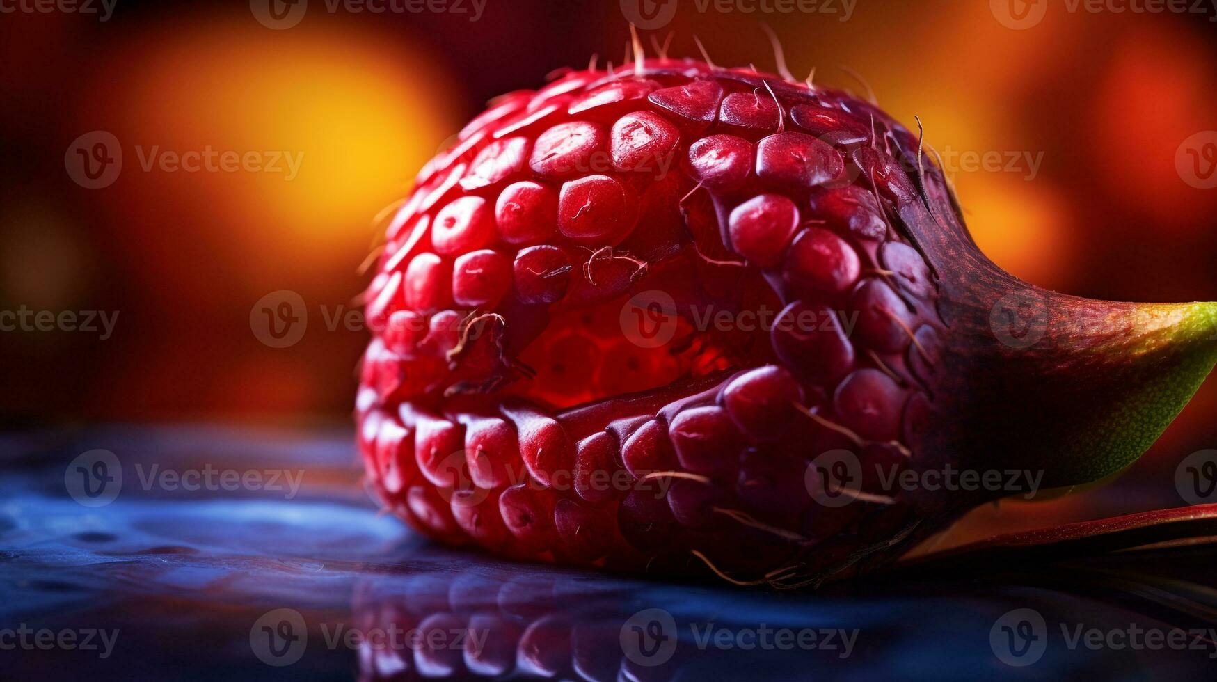 Photo of Red snake fruit half against a colorful abstract background. Generative AI