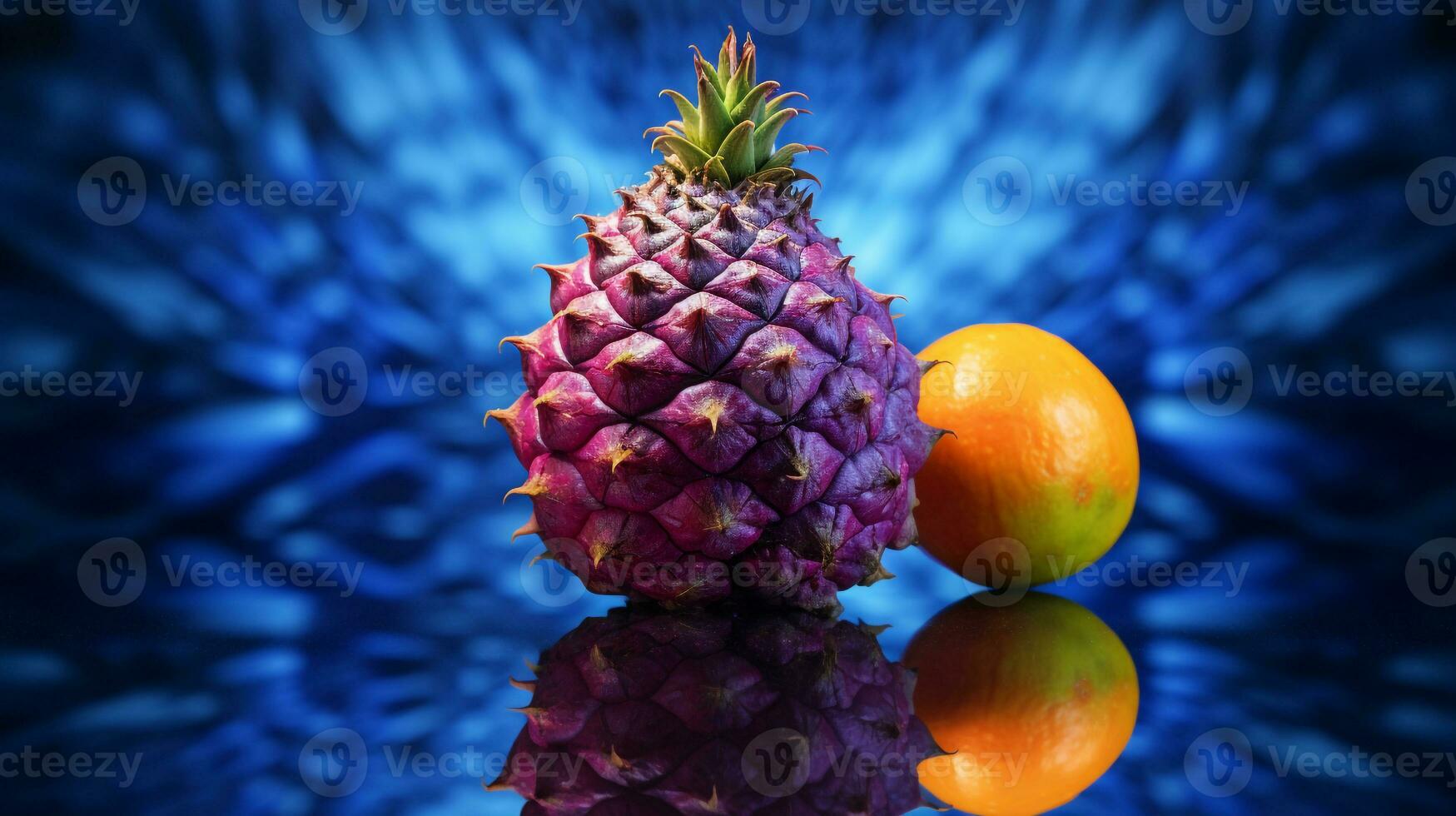 Photo of Sweetsop fruit half against a colorful abstract background. Generative AI