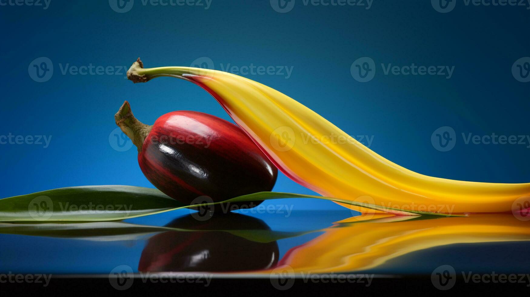 Photo of Vanilla fruit half against a colorful abstract background. Generative AI