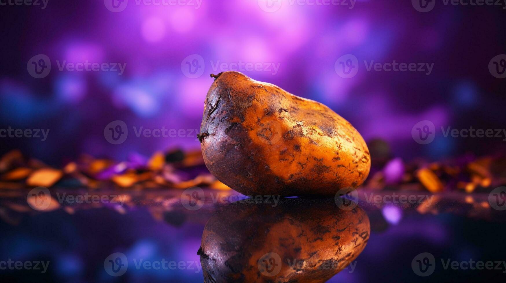 Photo of Sweet potato fruit half against a colorful abstract background. Generative AI