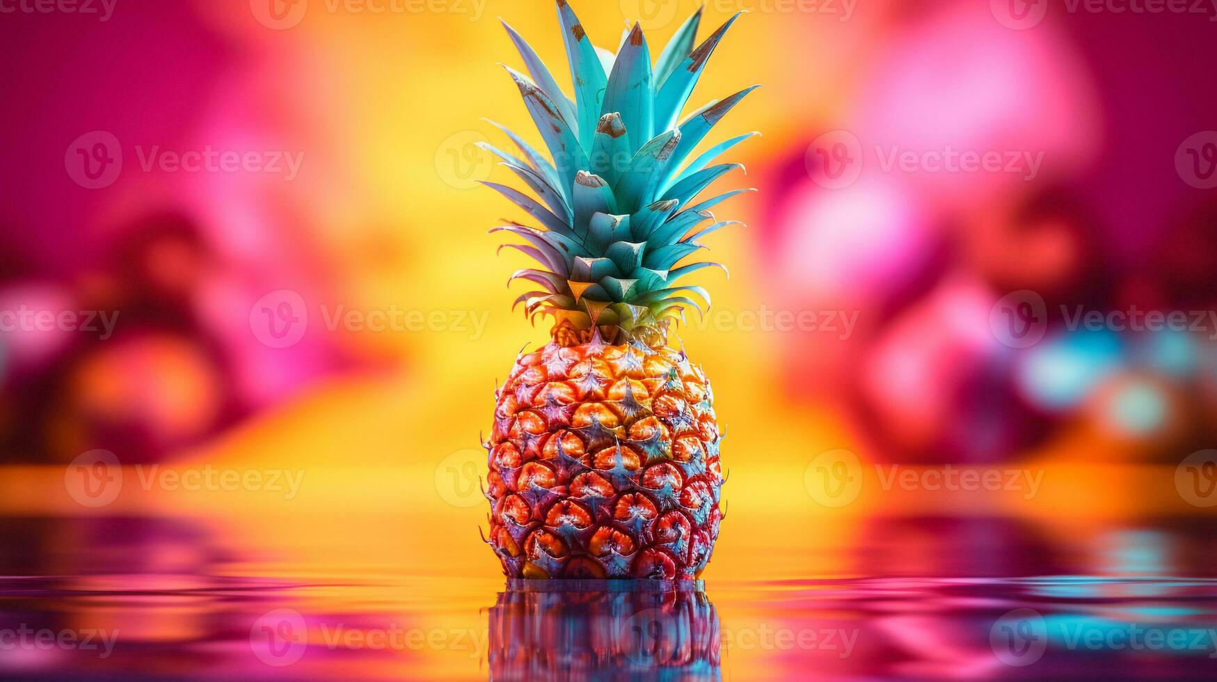 foto de piña Fruta medio en contra un vistoso resumen antecedentes. generativo ai