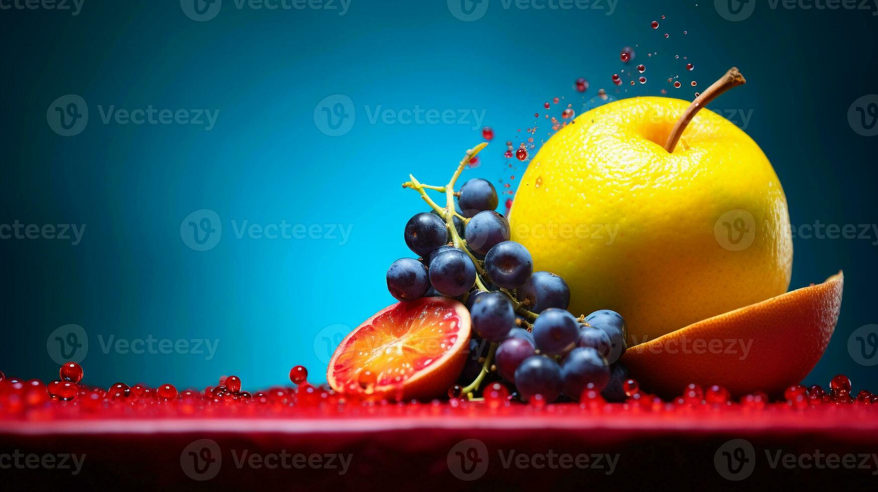 Photo of Pitomba fruit half against a colorful abstract background. Generative AI