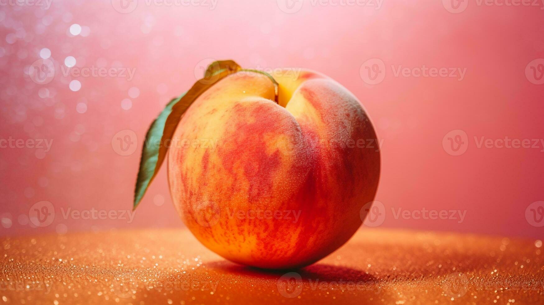 Photo of Peach fruit half against a colorful abstract background. Generative AI