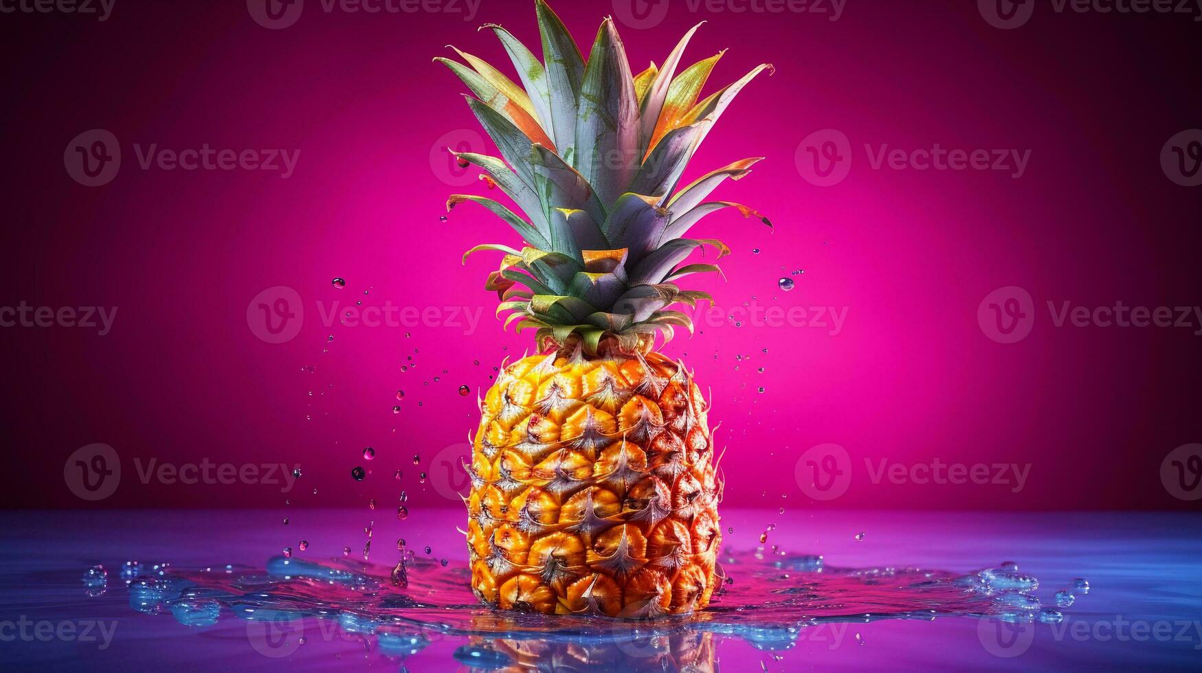 Photo of Pineapple fruit half against a colorful abstract background. Generative AI