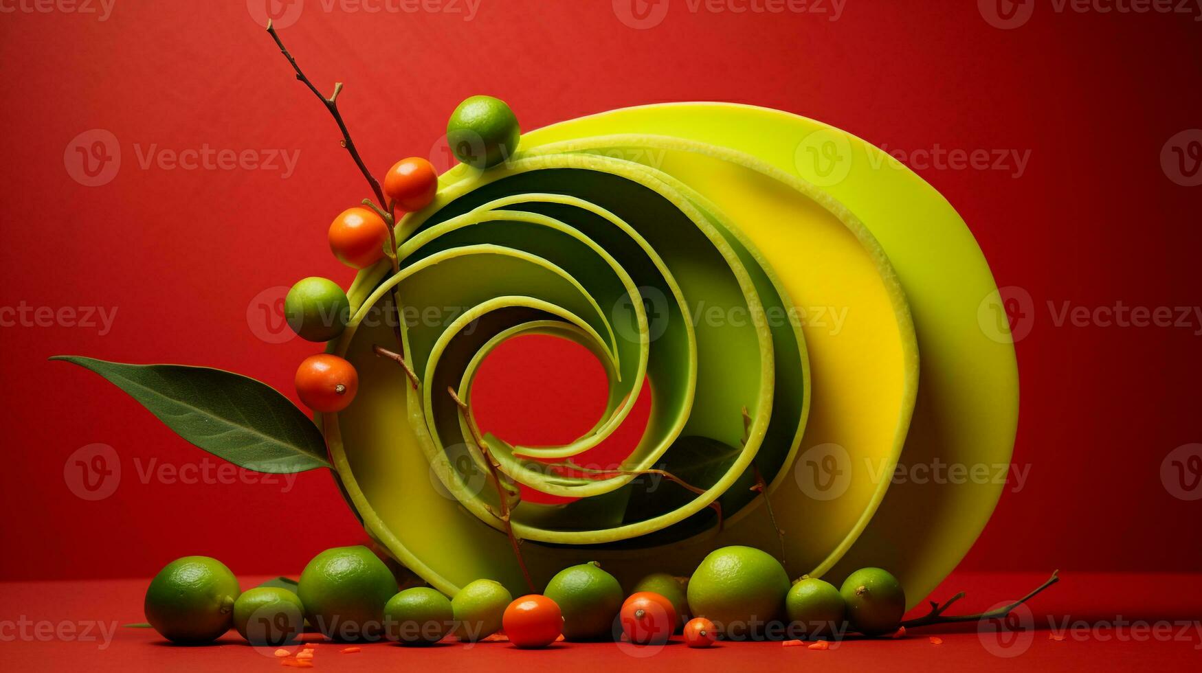 Photo of Moringa fruit half against a colorful abstract background. Generative AI