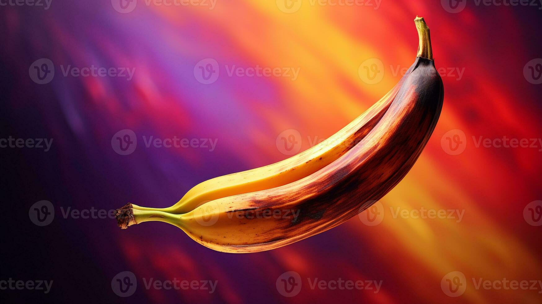 Photo of Plantain fruit half against a colorful abstract background. Generative AI