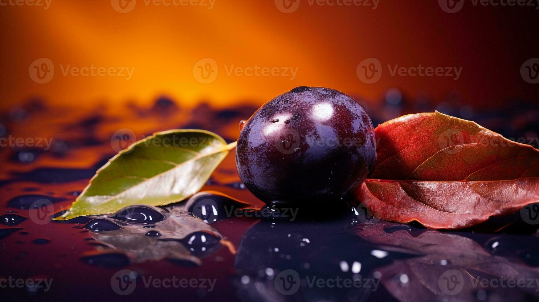 Photo of Jaboticaba fruit half against a colorful abstract background. Generative AI
