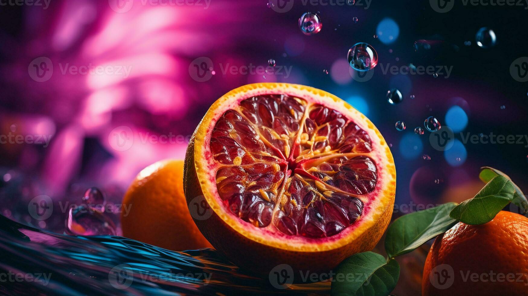 Photo of Mamoncillo fruit half against a colorful abstract background. Generative AI