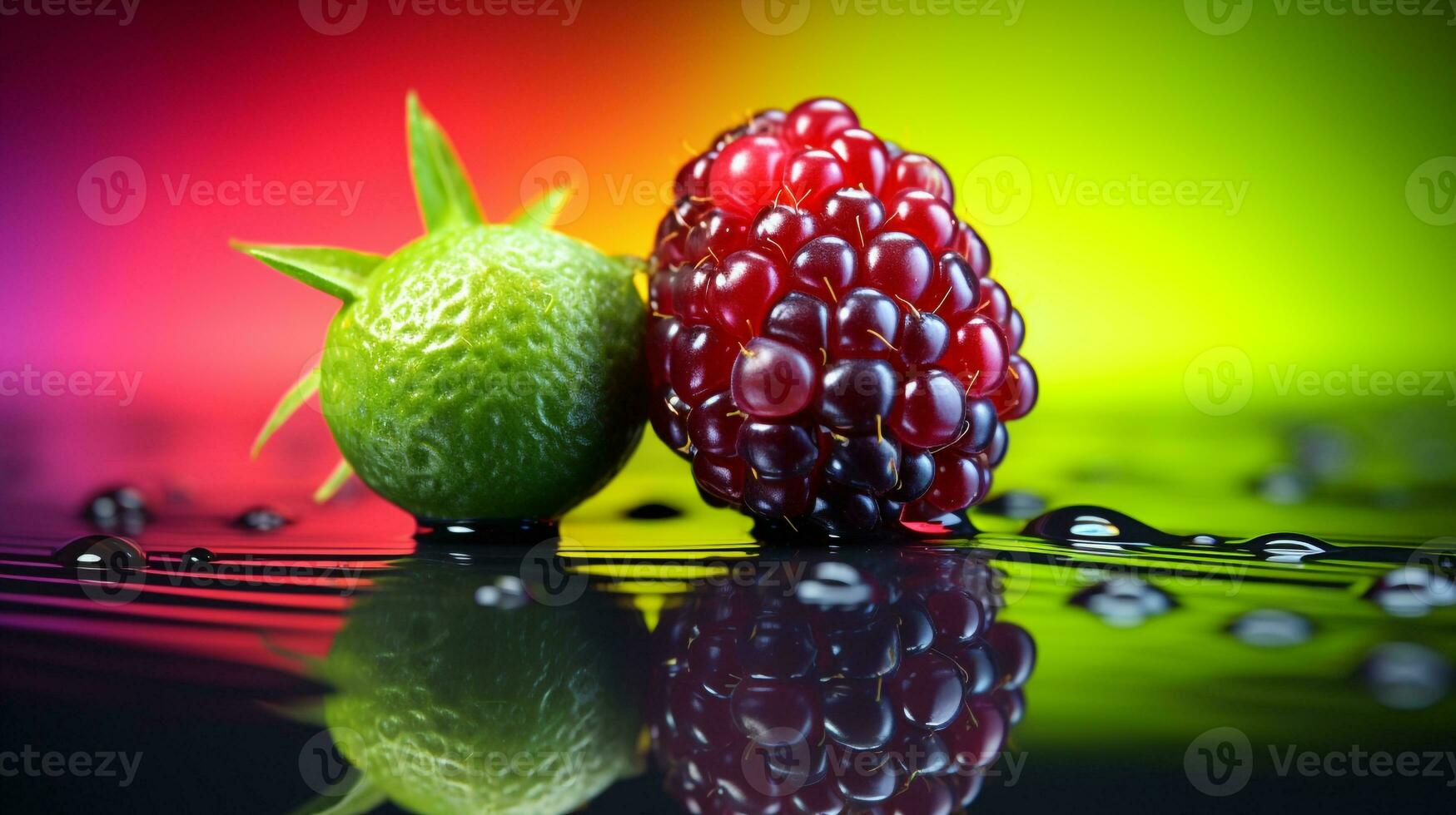 Photo of Lime berry fruit half against a colorful abstract background. Generative AI