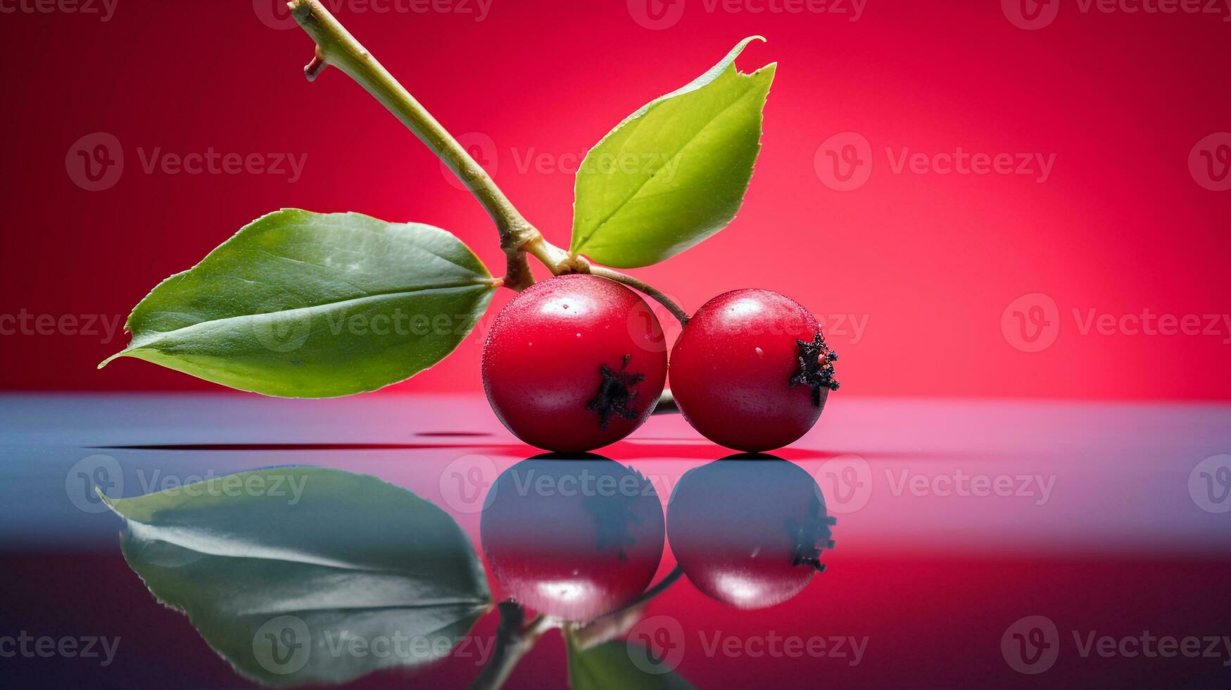 Photo of Lingonberry fruit half against a colorful abstract background. Generative AI