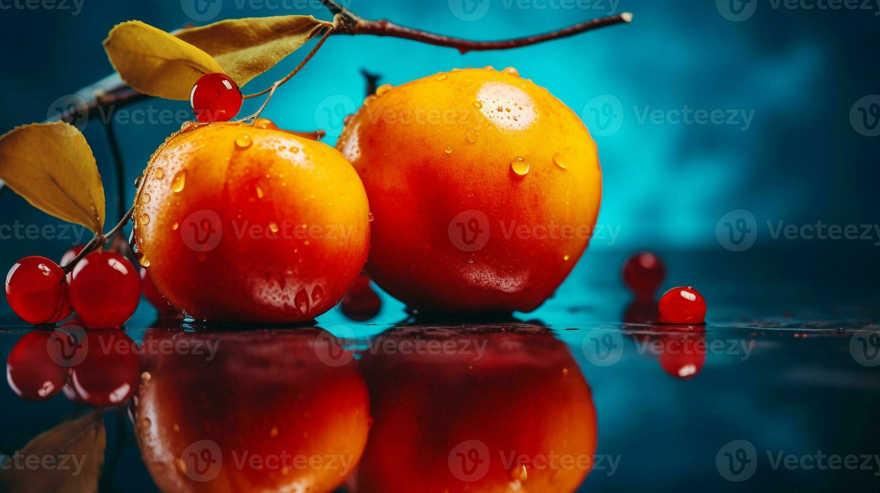 Photo of Crab apples fruit half against a colorful abstract background. Generative AI