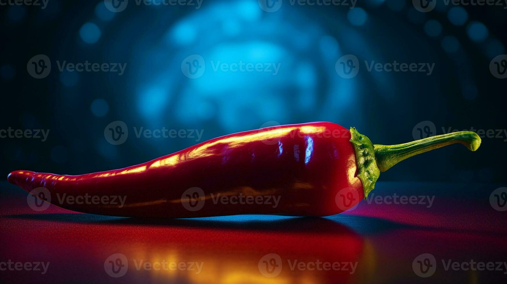 Photo of chilli pepper fruit half against a colorful abstract background. Generative AI