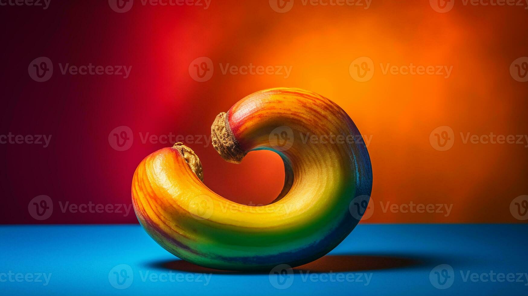 Photo of Cashew fruit half against a colorful abstract background. Generative AI