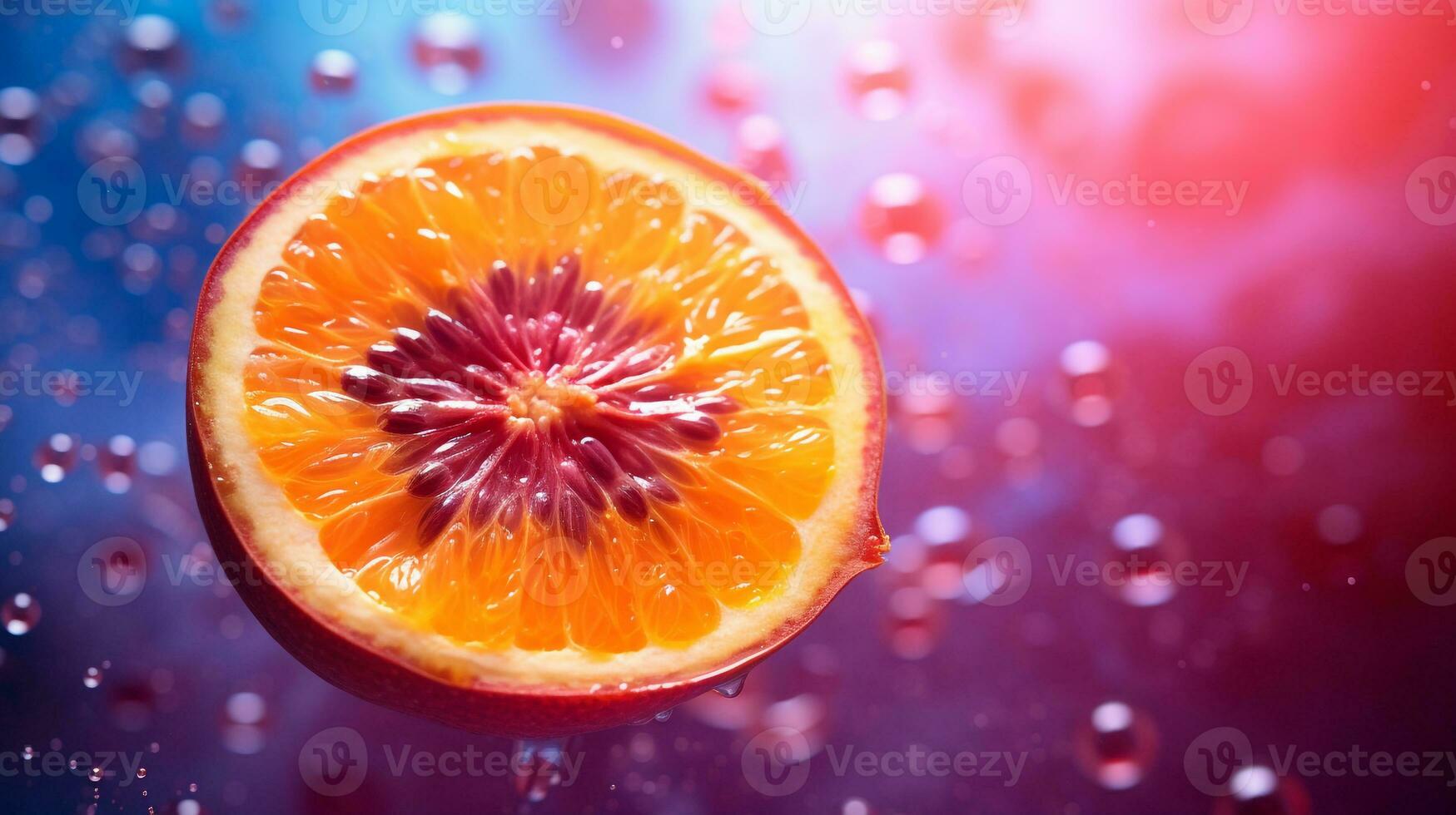 Photo of Carica fruit half against a colorful abstract background. Generative AI
