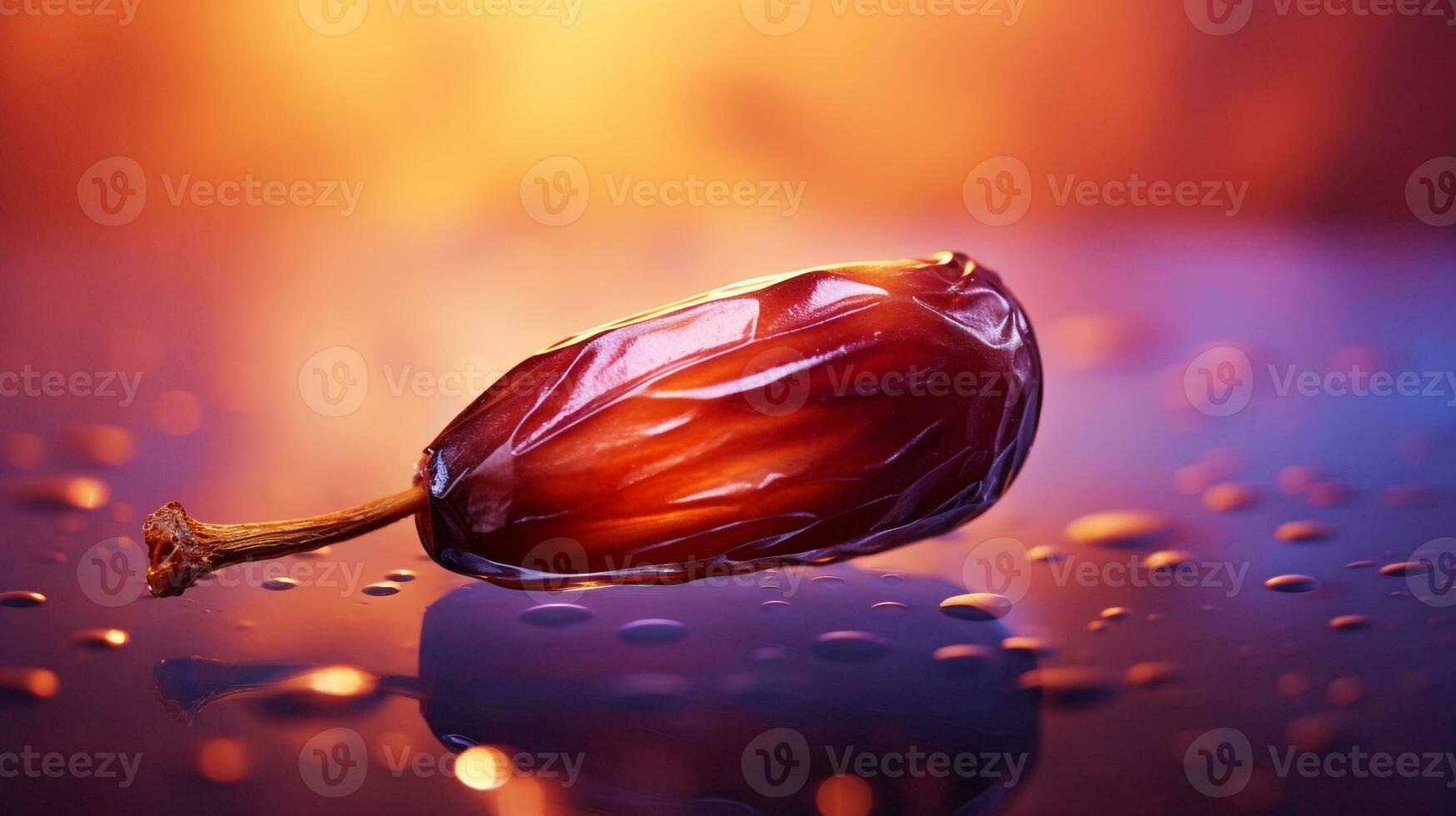 Photo of Date fruit half against a colorful abstract background. Generative AI