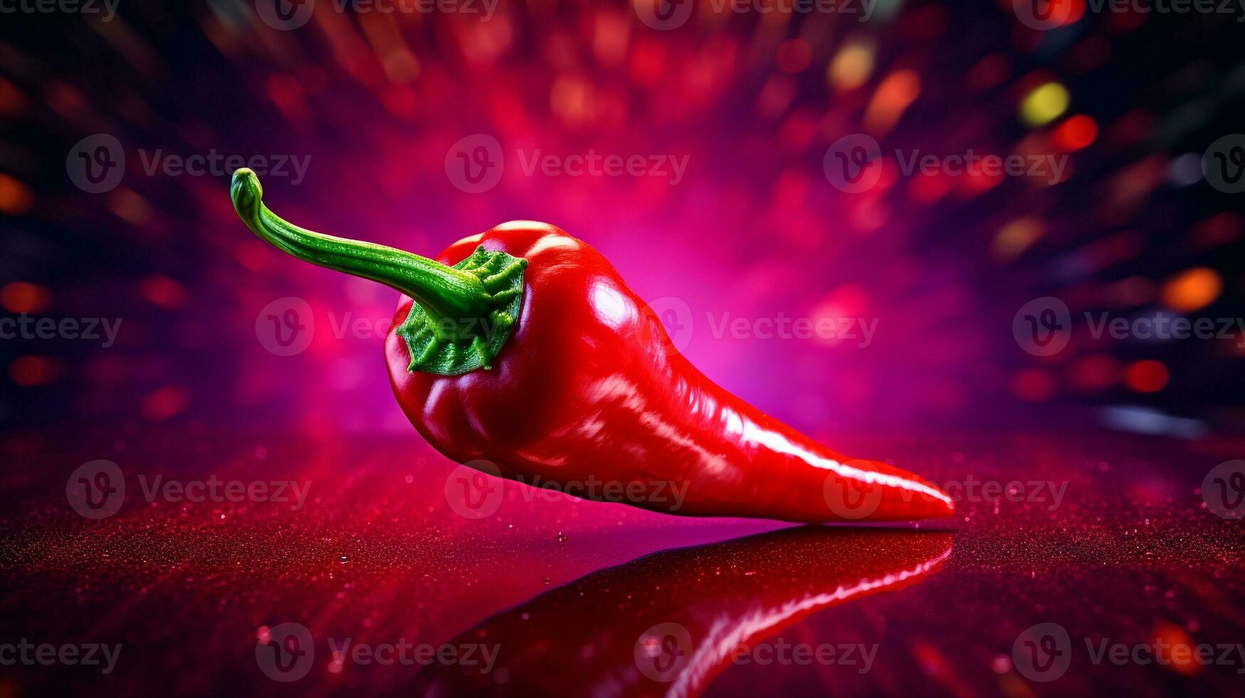 Photo of chilli pepper fruit half against a colorful abstract background. Generative AI