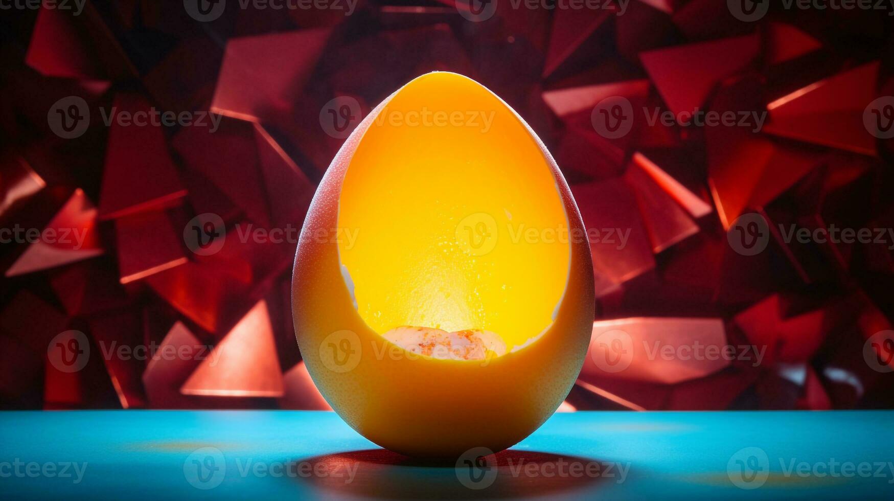 foto de huevo Fruta medio en contra un vistoso resumen antecedentes. generativo ai